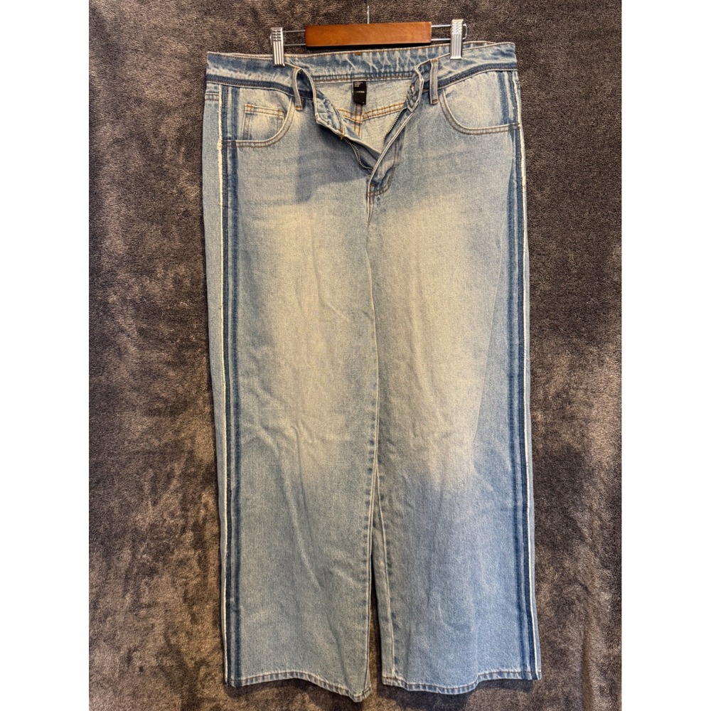 Cider Denim Womens Light Wash Wide Leg‎ Side Stripe Jeans Blue Size L